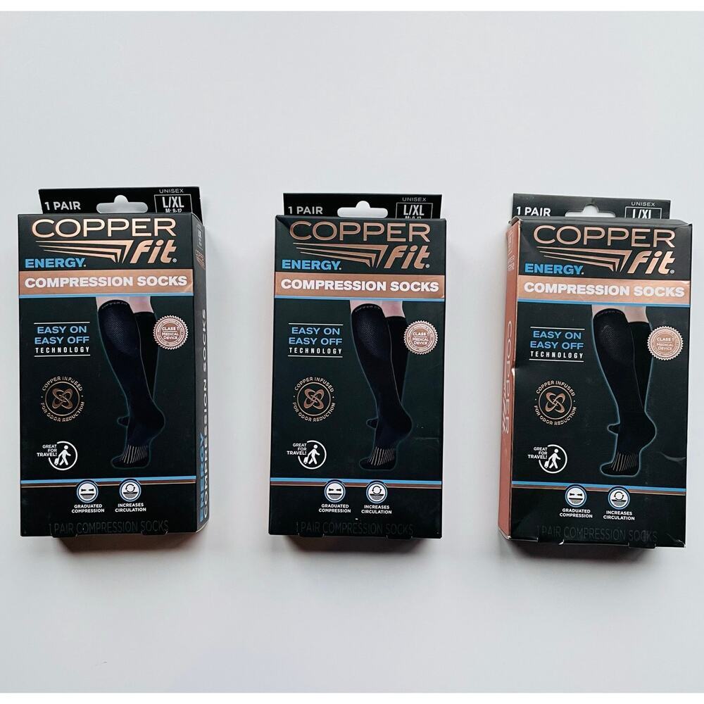3 Pair Copper Fit Energy Compression Socks Size L/XL NEW